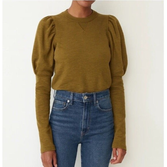 ULLA JOHNSON Philo Pullover Fatigue Green Puff Sleeves Pullover Size P X-Small - Picture 1 of 13